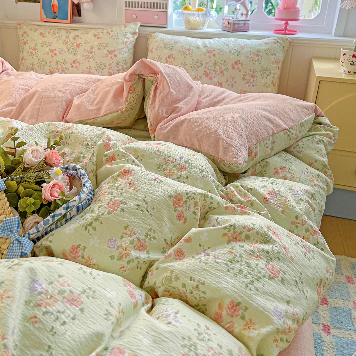 91家纺网 家纺一手货源 找家纺 仟人梦 2026新款云感双层纱印花四件套 半夏