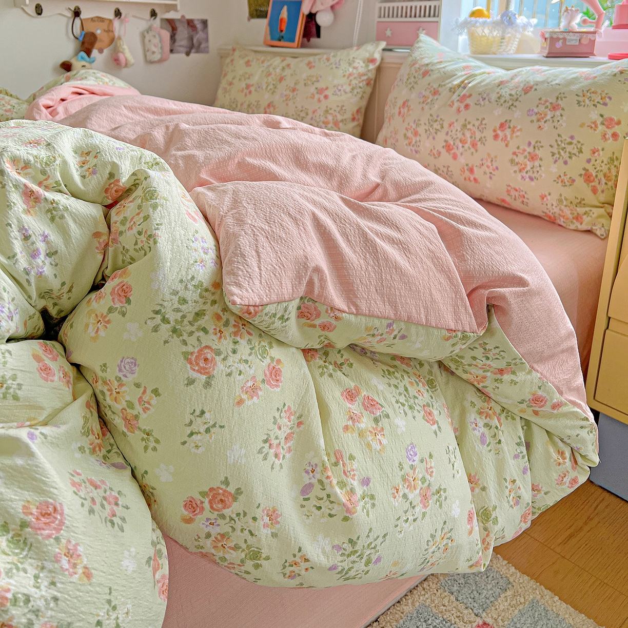 91家纺网 家纺一手货源 找家纺 仟人梦 2026新款云感双层纱印花四件套 半夏