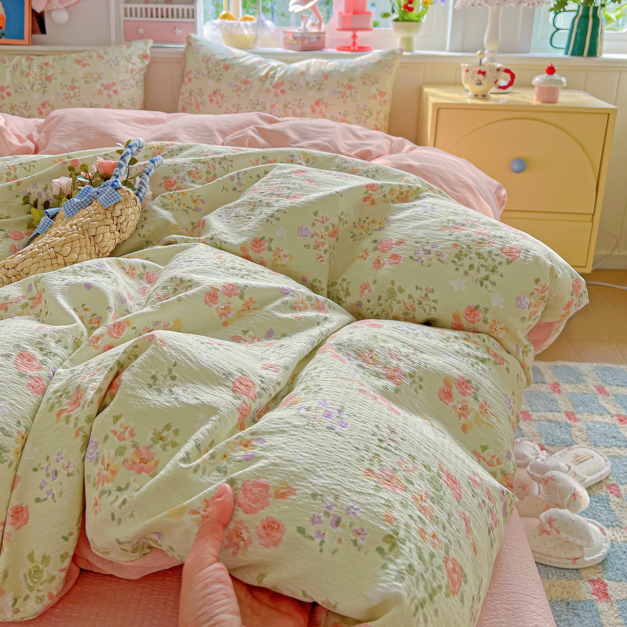 91家纺网 家纺一手货源 找家纺 仟人梦 2026新款云感双层纱印花四件套 半夏