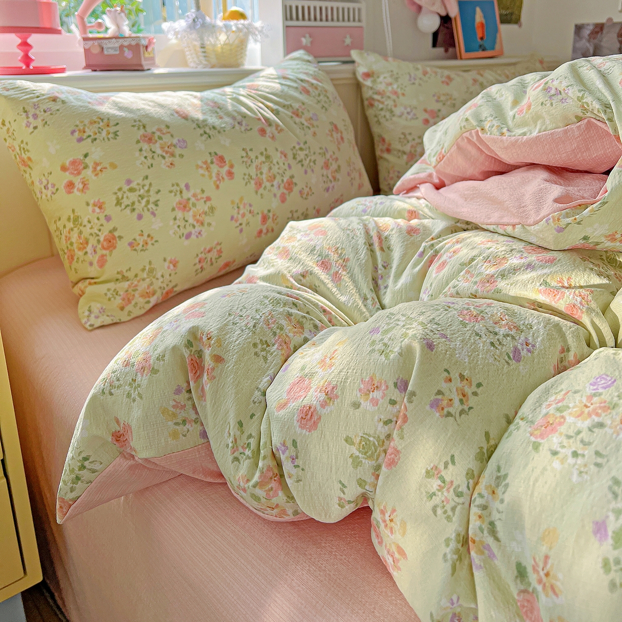 91家纺网 家纺一手货源 找家纺 仟人梦 2026新款云感双层纱印花四件套 半夏