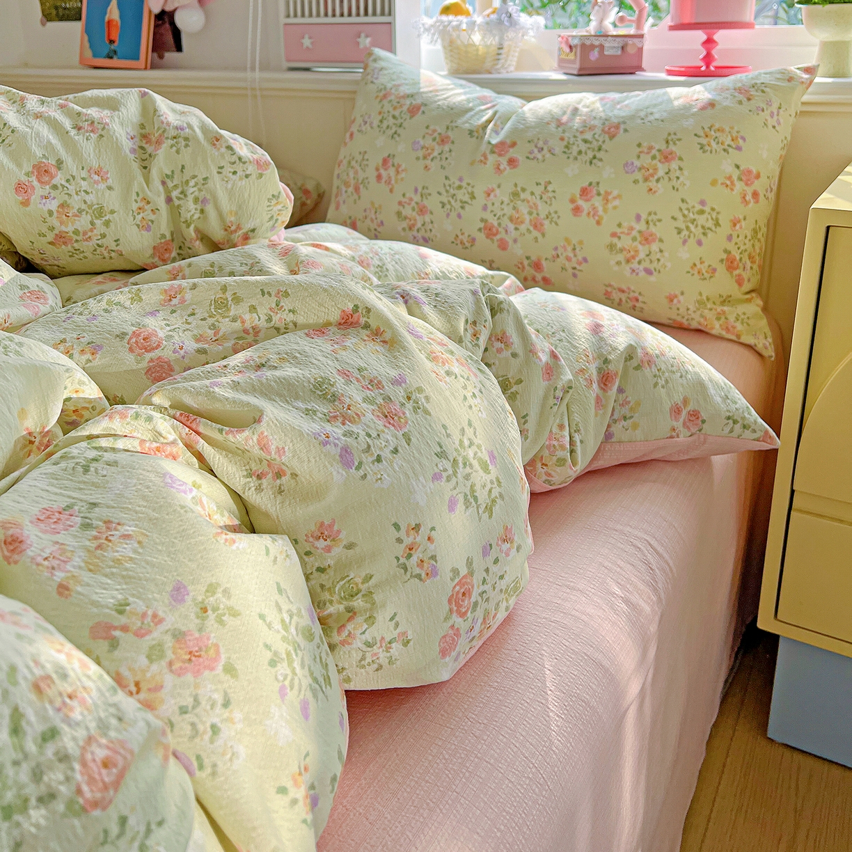 91家纺网 家纺一手货源 找家纺 仟人梦 2026新款云感双层纱印花四件套 半夏