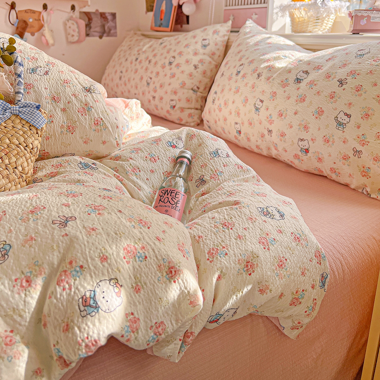 91家纺网 家纺一手货源 找家纺 仟人梦 2026新款云感双层纱印花四件套 凯迪猫