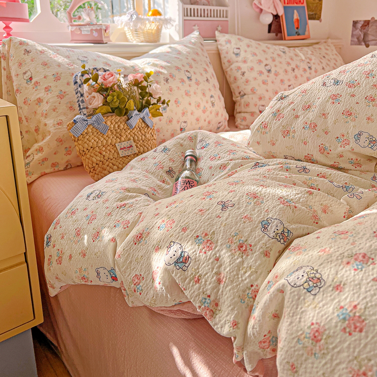 91家纺网 家纺一手货源 找家纺 仟人梦 2026新款云感双层纱印花四件套 凯迪猫