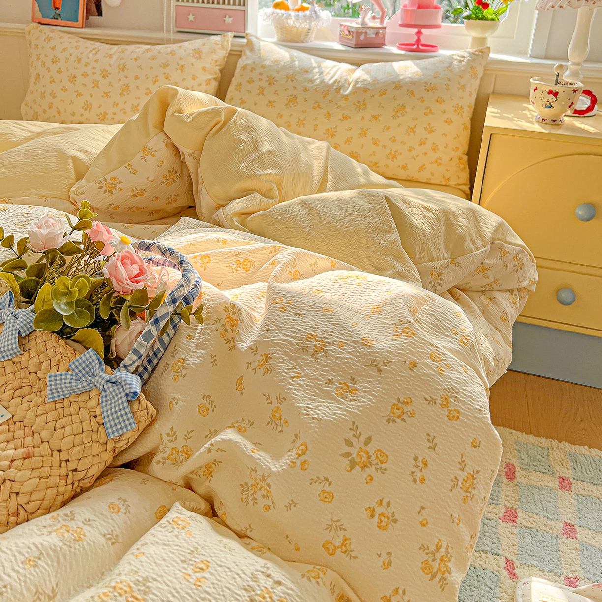 91家纺网 家纺一手货源 找家纺 仟人梦 2026新款云感双层纱印花四件套 舒芙蕾