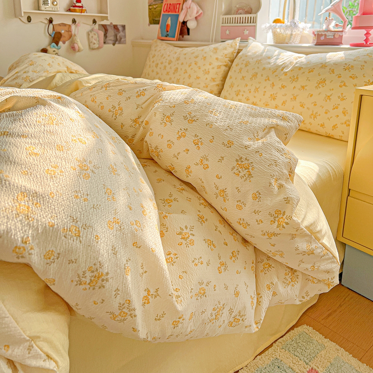 91家纺网 家纺一手货源 找家纺 仟人梦 2026新款云感双层纱印花四件套 舒芙蕾