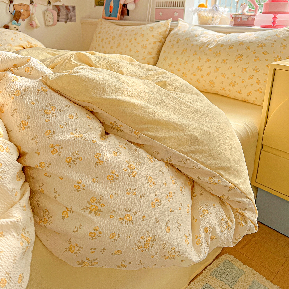 91家纺网 家纺一手货源 找家纺 仟人梦 2026新款云感双层纱印花四件套 舒芙蕾