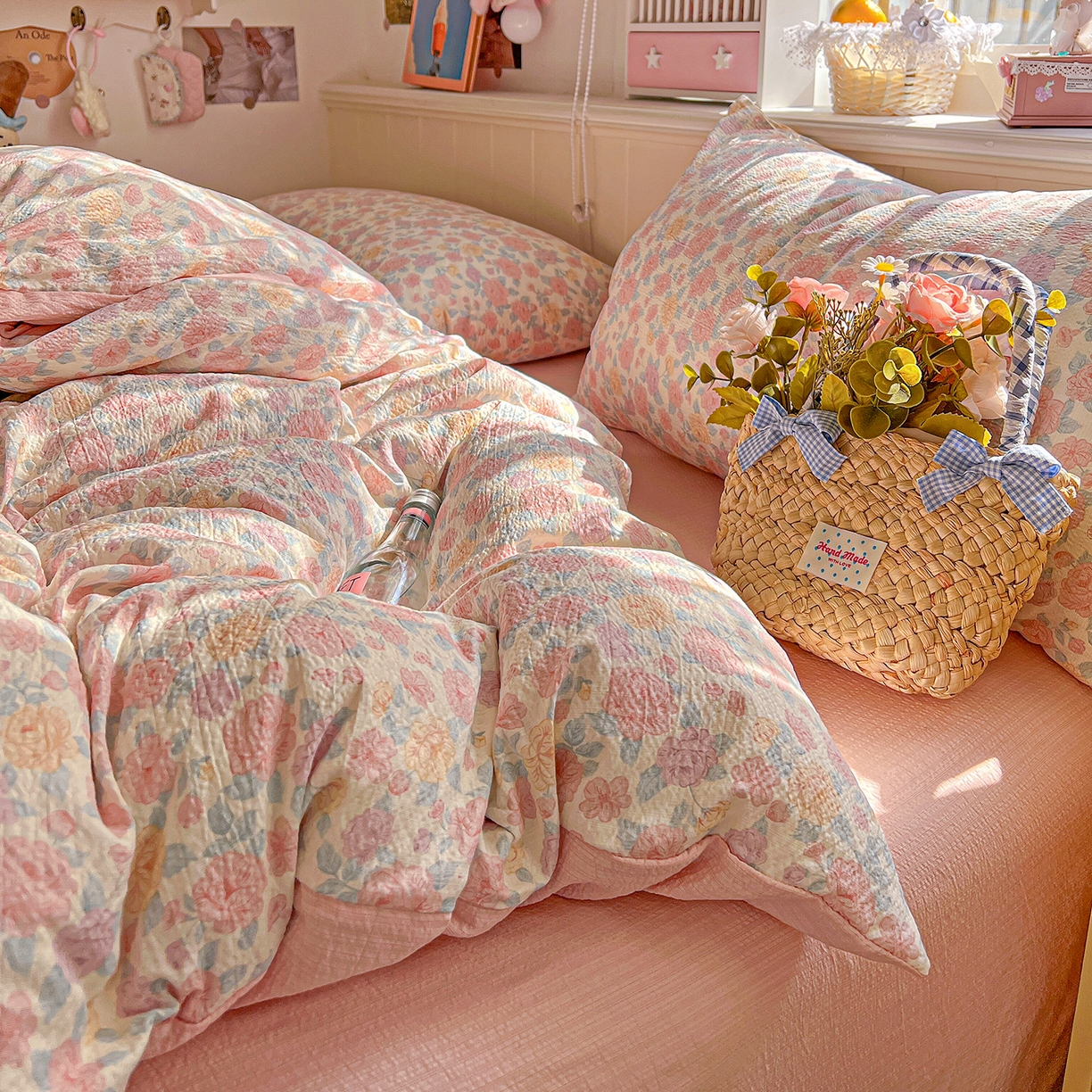 91家纺网 家纺一手货源 找家纺 仟人梦 2026新款云感双层纱印花四件套 水墨丹青-粉