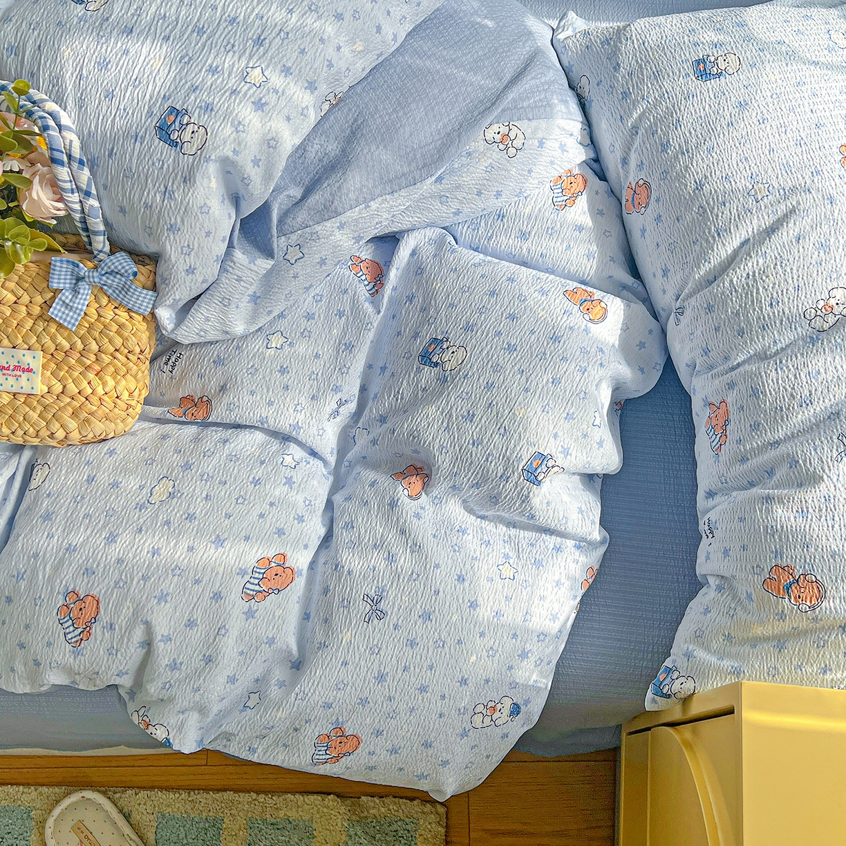 91家纺网 家纺一手货源 找家纺 仟人梦 2026新款云感双层纱印花四件套 淘气狗