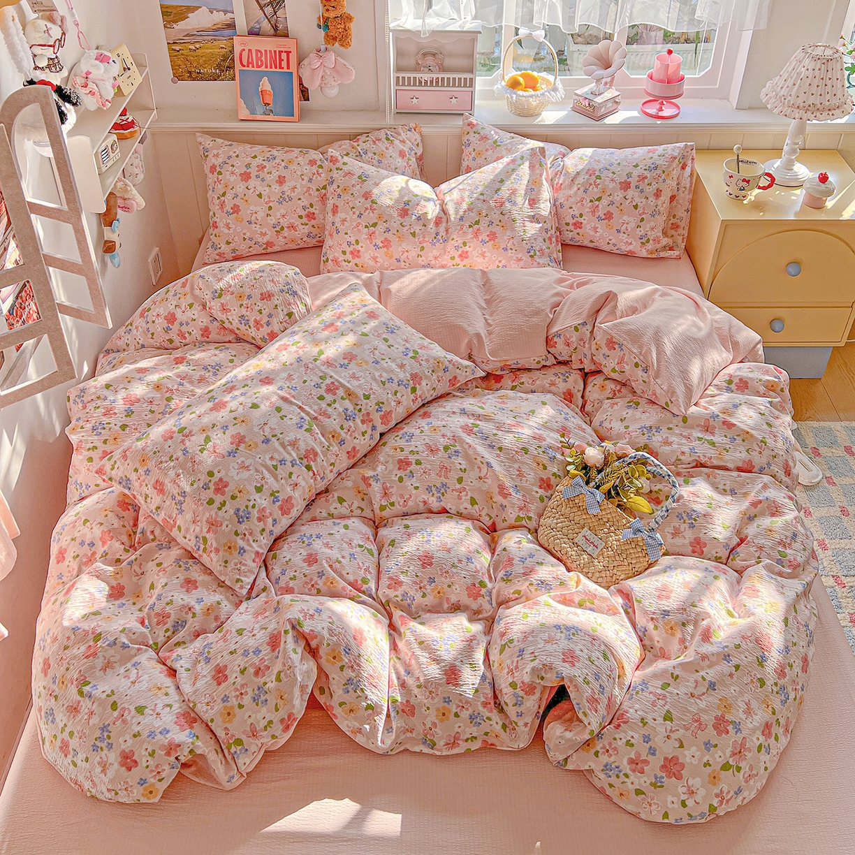 91家纺网 家纺一手货源 找家纺 仟人梦 2026新款云感双层纱印花四件套 云之瑶