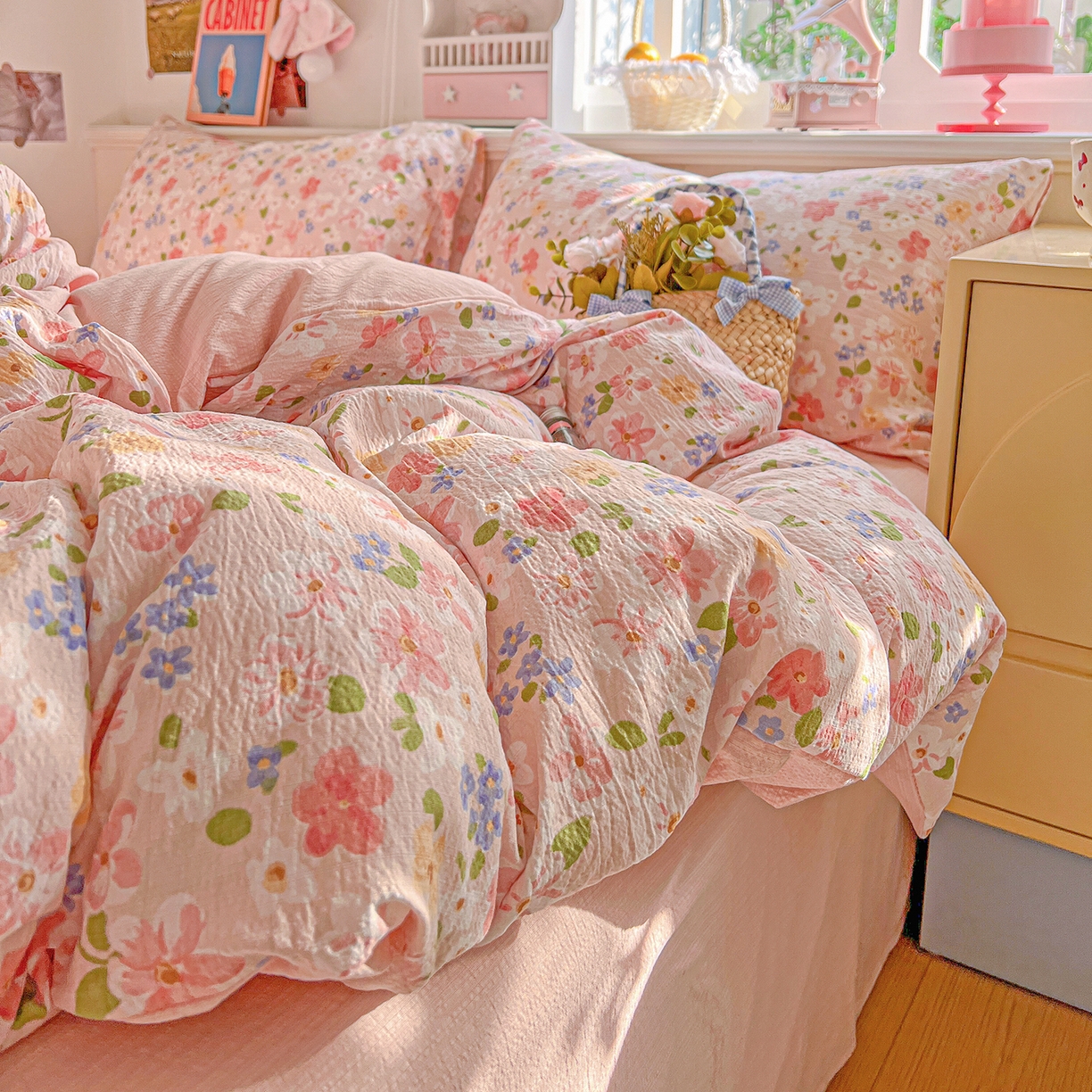 91家纺网 家纺一手货源 找家纺 仟人梦 2026新款云感双层纱印花四件套 云之瑶