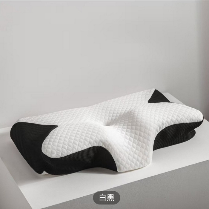 盛隆 2026新款蝶型牛角枕枕头枕芯 白黑色