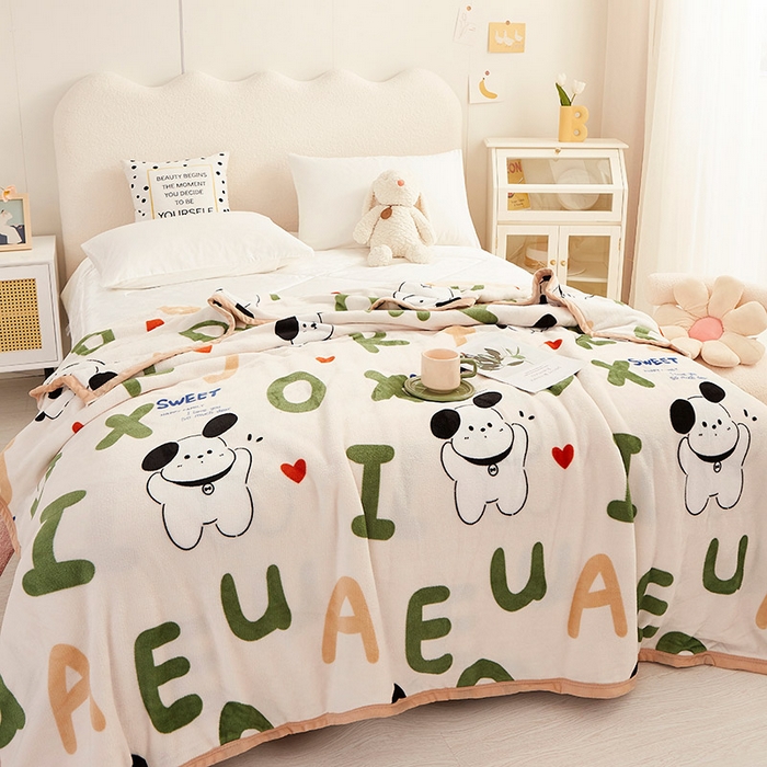 91家纺网 家纺一手货源 找家纺 坦客毯业 2025新款印花雪貂绒毛毯沙发盖毯午睡毯子英文小狗