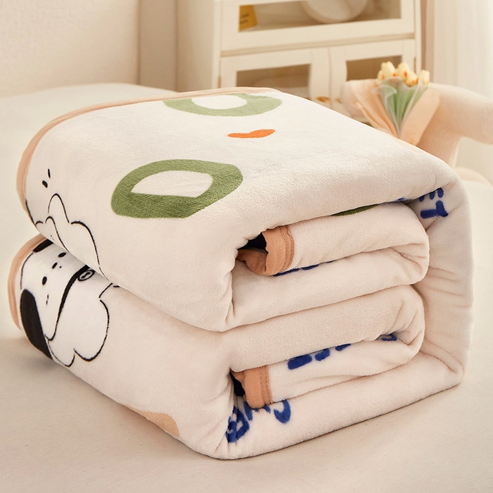 91家纺网 家纺一手货源 找家纺 坦客毯业 2025新款印花雪貂绒毛毯沙发盖毯午睡毯子英文小狗