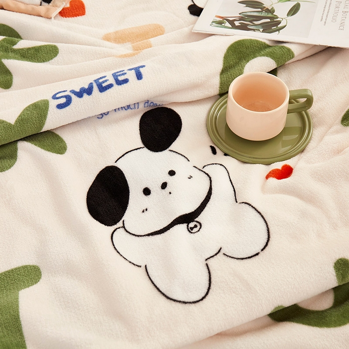 91家纺网 家纺一手货源 找家纺 坦客毯业 2025新款印花雪貂绒毛毯沙发盖毯午睡毯子英文小狗