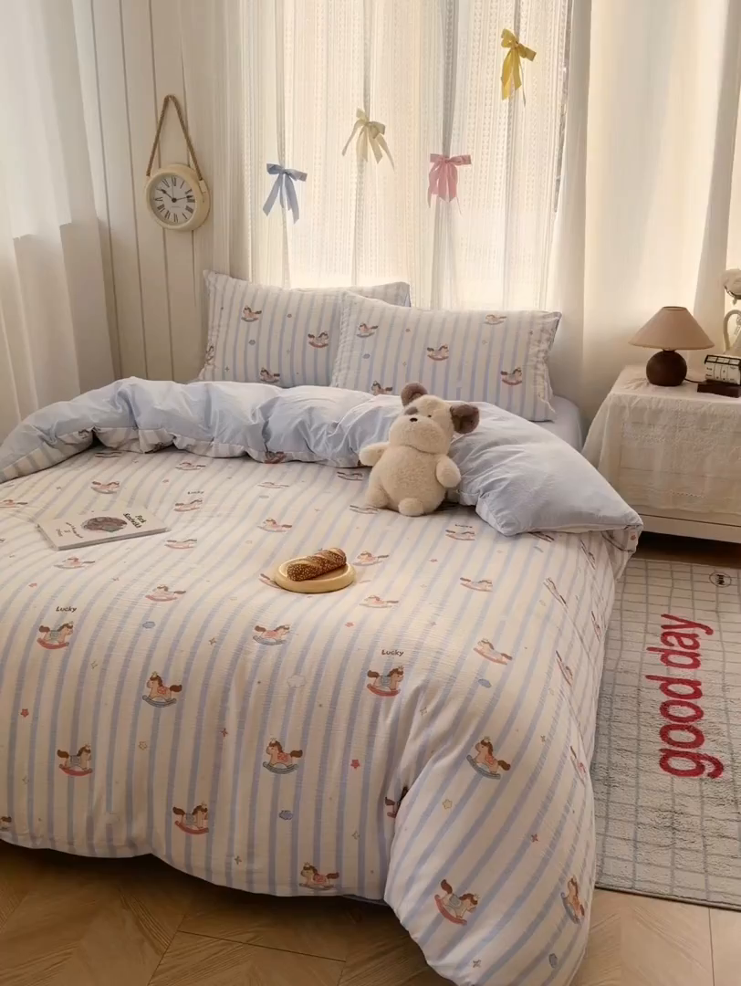 91家纺网 家纺一手货源 找家纺 （总）温眠家纺 2026新款云感针织提花双层纱四件套