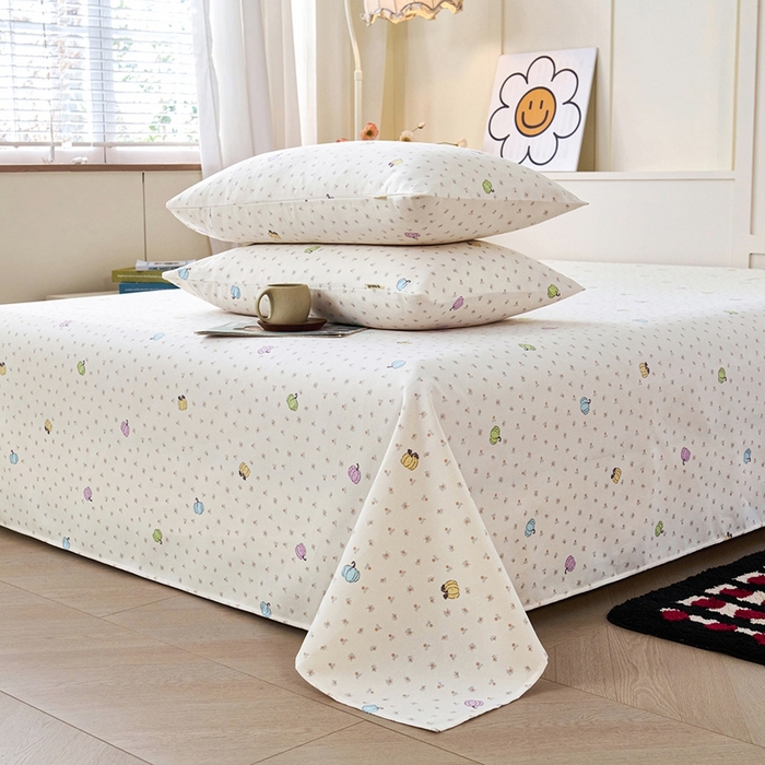 91家纺网 家纺一手货源 找家纺 义博家纺 2026新款原棉老粗布单床单 南瓜恋