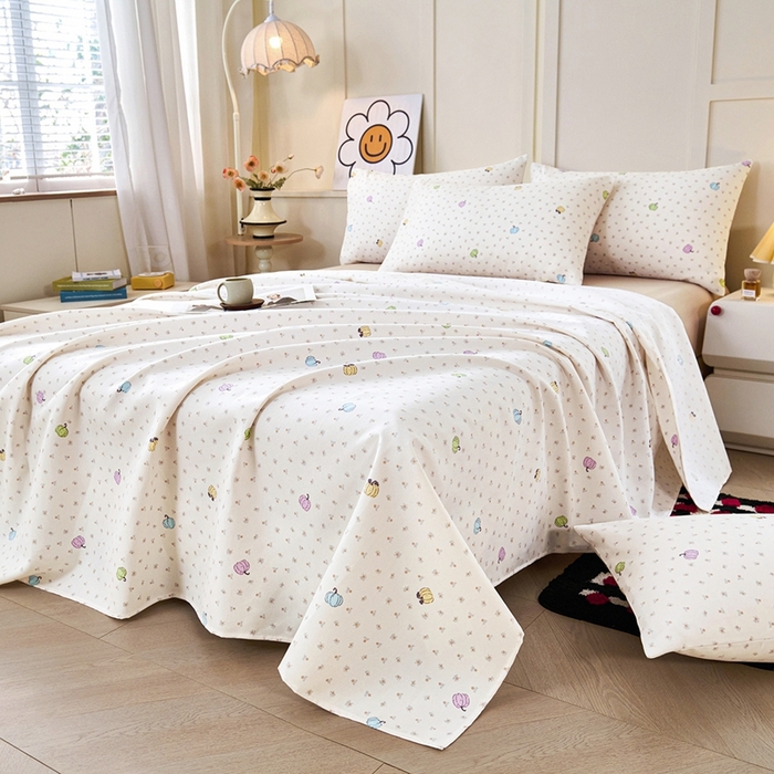 91家纺网 家纺一手货源 找家纺 义博家纺 2026新款原棉老粗布单床单 南瓜恋