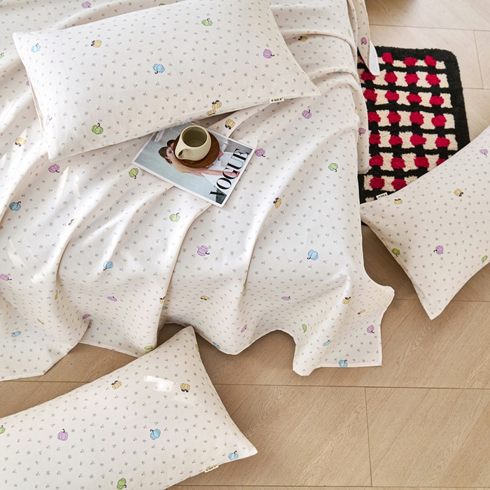 91家纺网 家纺一手货源 找家纺 义博家纺 2026新款原棉老粗布单床单 南瓜恋