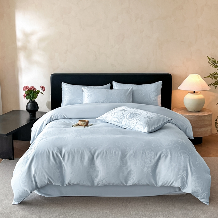 91家纺网 家纺一手货源 找家纺 米彩家纺 2026新款A类水洗真丝天丝亮丝提花四件套 秘境水兰