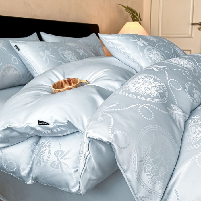 米彩家纺 2026新款A类水洗真丝天丝亮丝提花四件套 秘境水兰