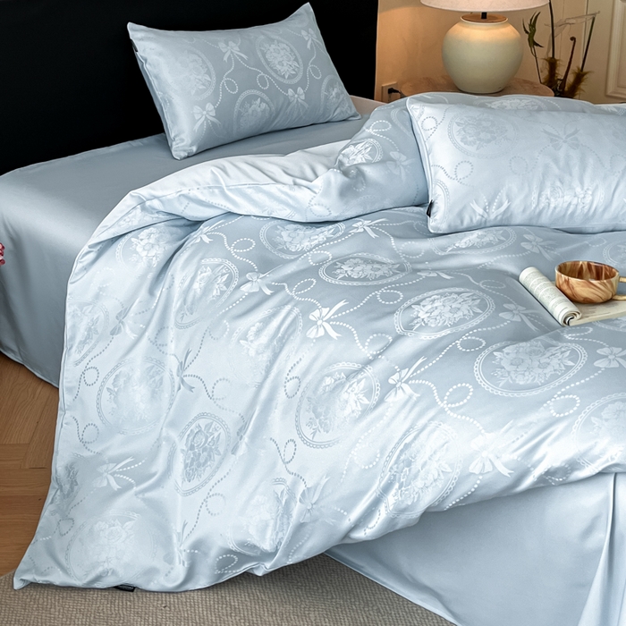 91家纺网 家纺一手货源 找家纺 米彩家纺 2026新款A类水洗真丝天丝亮丝提花四件套 秘境水兰