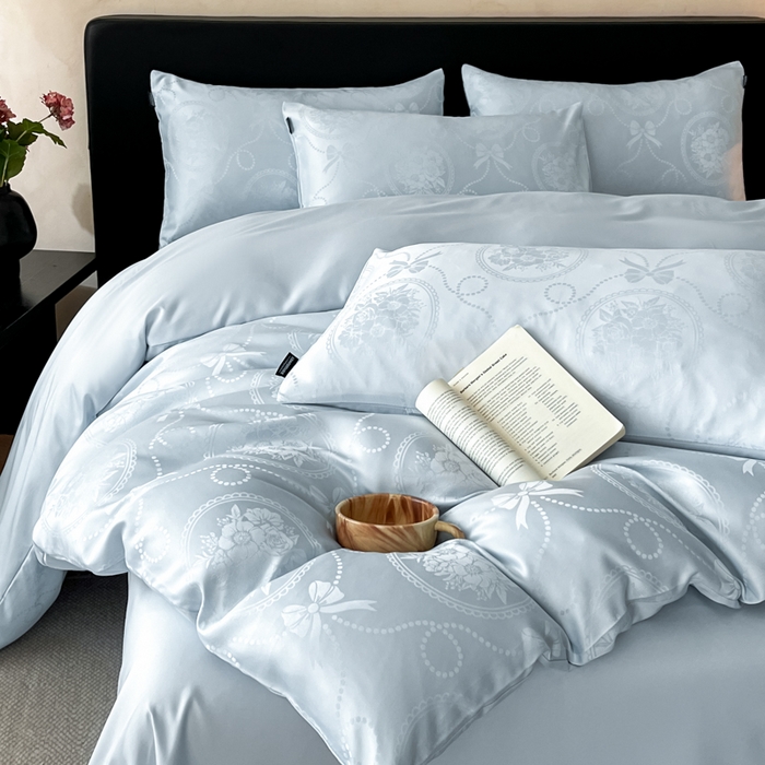 91家纺网 家纺一手货源 找家纺 米彩家纺 2026新款A类水洗真丝天丝亮丝提花四件套 秘境水兰