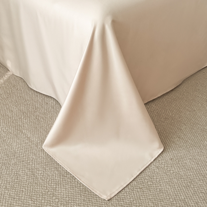 91家纺网 家纺一手货源 找家纺 米彩家纺 2026新款A类水洗真丝天丝亮丝提花四件套 浮生若梦奶昔白拼香槟