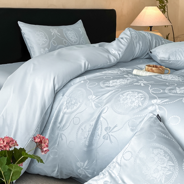 91家纺网 家纺一手货源 找家纺 米彩家纺 2026新款A类水洗真丝天丝亮丝提花四件套 秘境水兰