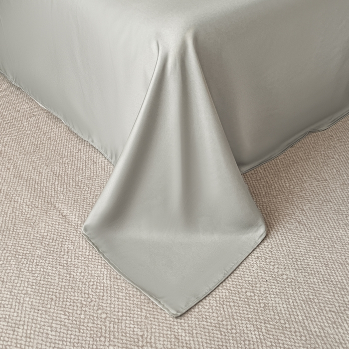 91家纺网 家纺一手货源 找家纺 米彩家纺 2026新款A类水洗真丝天丝亮丝提花四件套 叶影灰