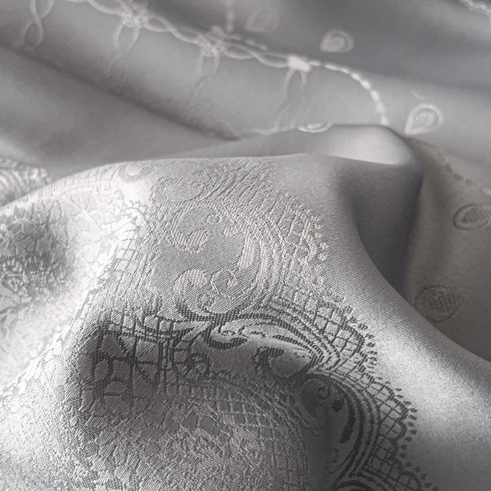 91家纺网 家纺一手货源 找家纺 米彩家纺 2026新款A类水洗真丝天丝亮丝提花四件套 浮生若梦浅灰