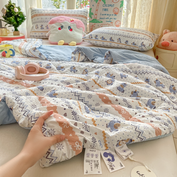 91家纺网 家纺一手货源 找家纺 老帅的工厂店 2026新款A类泡芙棉大豆夏被-费尔岛系列 蓝糯小马