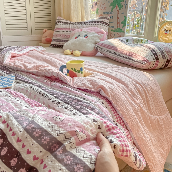 91家纺网 家纺一手货源 找家纺 老帅的工厂店 2026新款A类泡芙棉大豆夏被-费尔岛系列 甜心