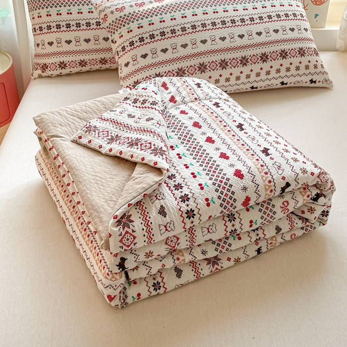 老帅的工厂店 2026新款A类泡芙棉大豆夏被-费尔岛系列 红棕萌狗