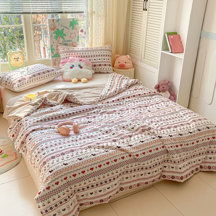 91家纺网 家纺一手货源 找家纺 老帅的工厂店 2026新款A类泡芙棉大豆夏被-费尔岛系列 红棕萌狗