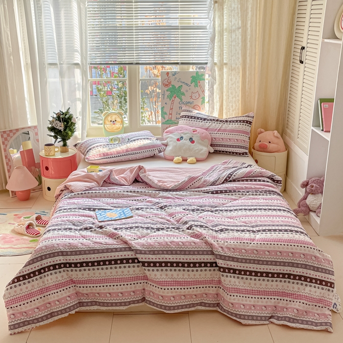 91家纺网 家纺一手货源 找家纺 老帅的工厂店 2026新款A类泡芙棉大豆夏被-费尔岛系列 甜心