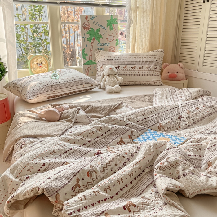 91家纺网 家纺一手货源 找家纺 老帅的工厂店 2026新款A类泡芙棉大豆夏被-费尔岛系列 费尔岛小马