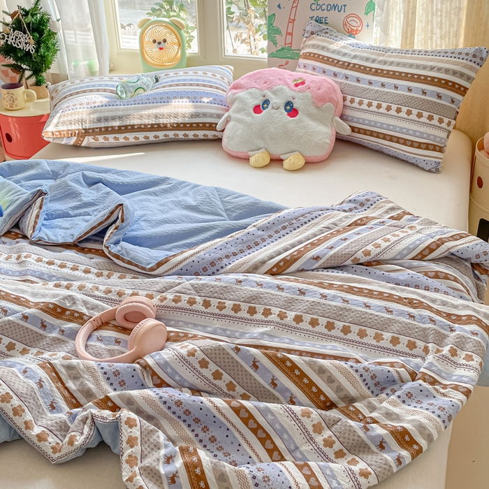 91家纺网 家纺一手货源 找家纺 老帅的工厂店 2026新款A类泡芙棉大豆夏被-费尔岛系列 蓝调鹿影