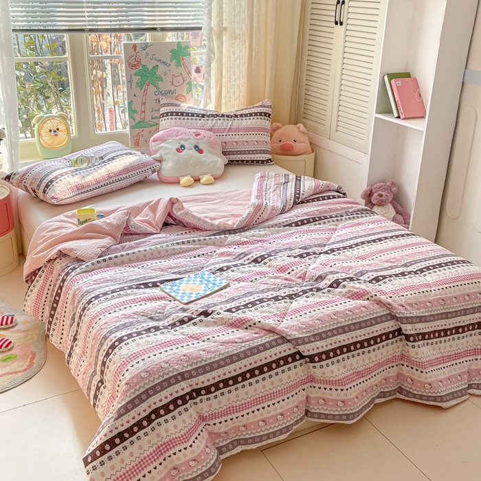 91家纺网 家纺一手货源 找家纺 老帅的工厂店 2026新款A类泡芙棉大豆夏被-费尔岛系列 甜心