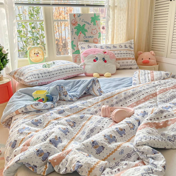 91家纺网 家纺一手货源 找家纺 老帅的工厂店 2026新款A类泡芙棉大豆夏被-费尔岛系列 蓝糯小马