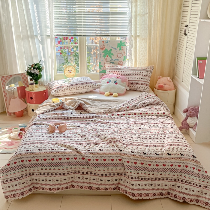 91家纺网 家纺一手货源 找家纺 老帅的工厂店 2026新款A类泡芙棉大豆夏被-费尔岛系列 红棕萌狗