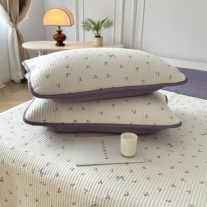 91家纺网 家纺一手货源 找家纺 卢赛尔 2026新款木棉床盖三件套四件套软床垫-四季款 樱桃紫