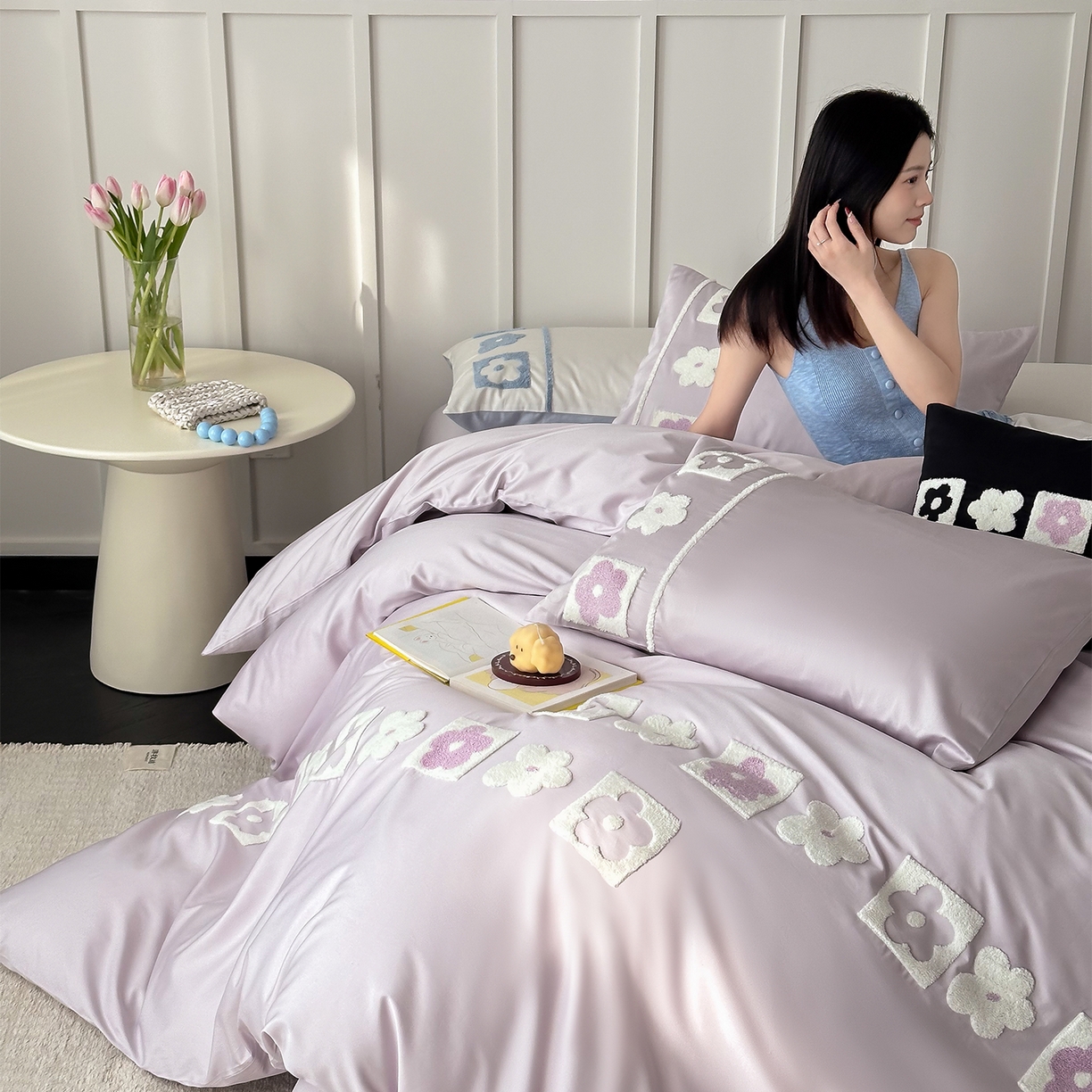 91家纺网 家纺一手货源 找家纺 （总）极简 2026新款100S长绒棉全棉纯棉毛巾绣四件套-甜美小花