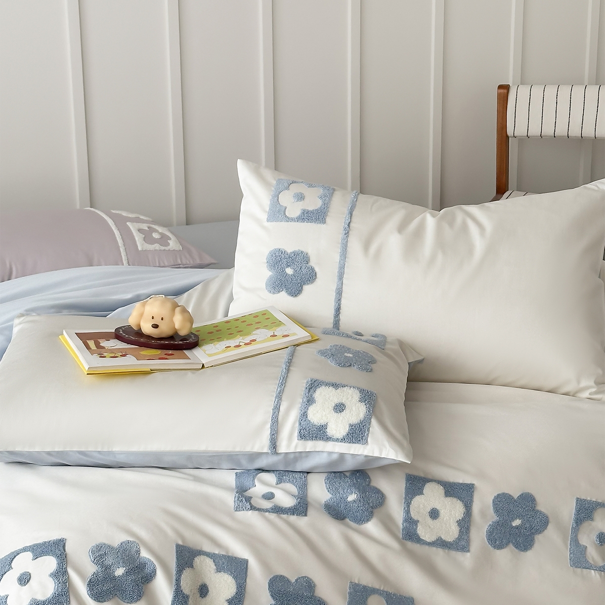 91家纺网 家纺一手货源 找家纺 极简 2026新款100S长绒棉全棉纯棉毛巾绣四件套-甜美小花 甜美小花-蓝