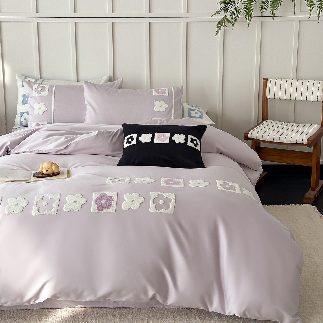 91家纺网 家纺一手货源 找家纺 极简 2026新款100S长绒棉全棉纯棉毛巾绣四件套-甜美小花 甜美小花-紫