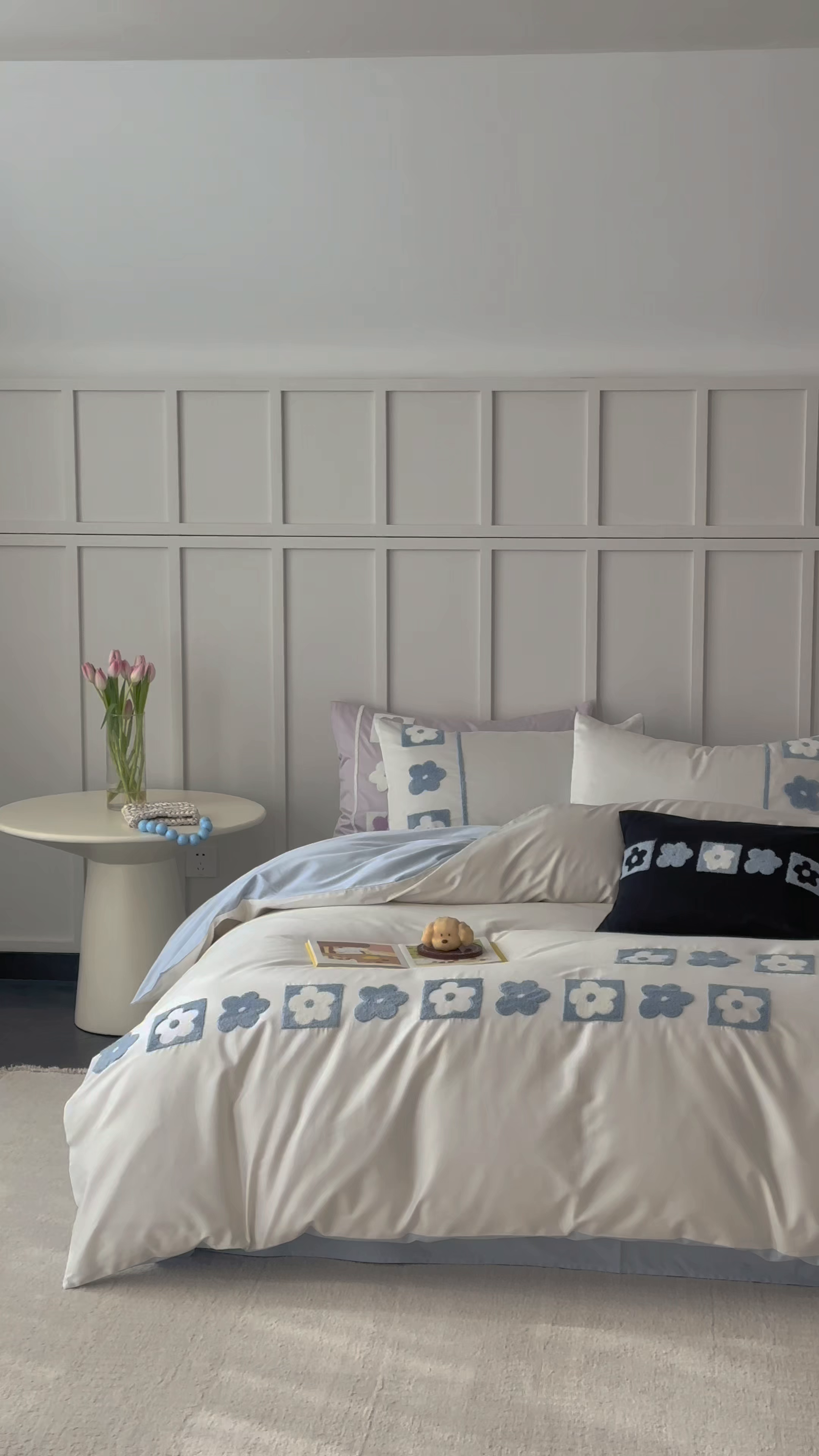 91家纺网 家纺一手货源 找家纺 极简 2026新款100S长绒棉全棉纯棉毛巾绣四件套-甜美小花 甜美小花-蓝