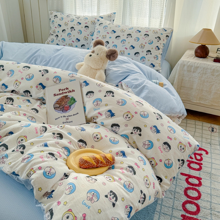 温眠家纺 2026新款云感针织提花双层纱四件套 百变叮当