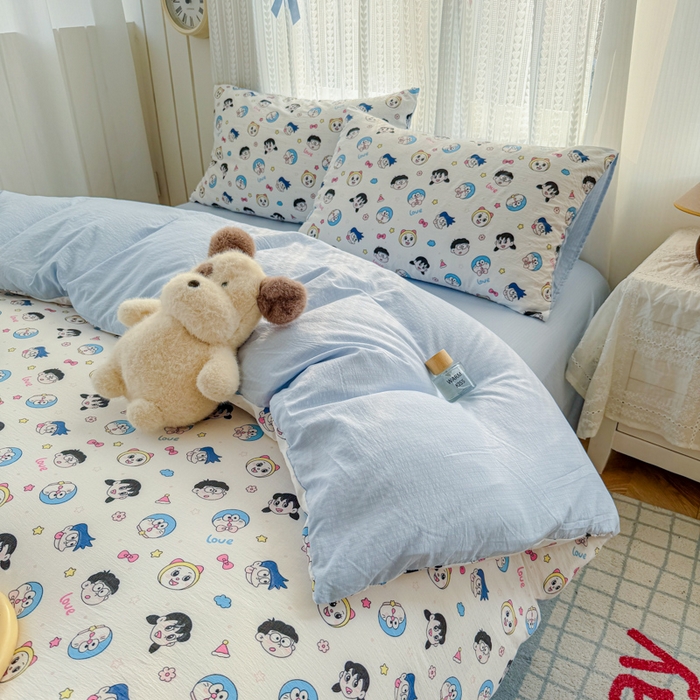 91家纺网 家纺一手货源 找家纺 温眠家纺 2026新款云感针织提花双层纱四件套 百变叮当