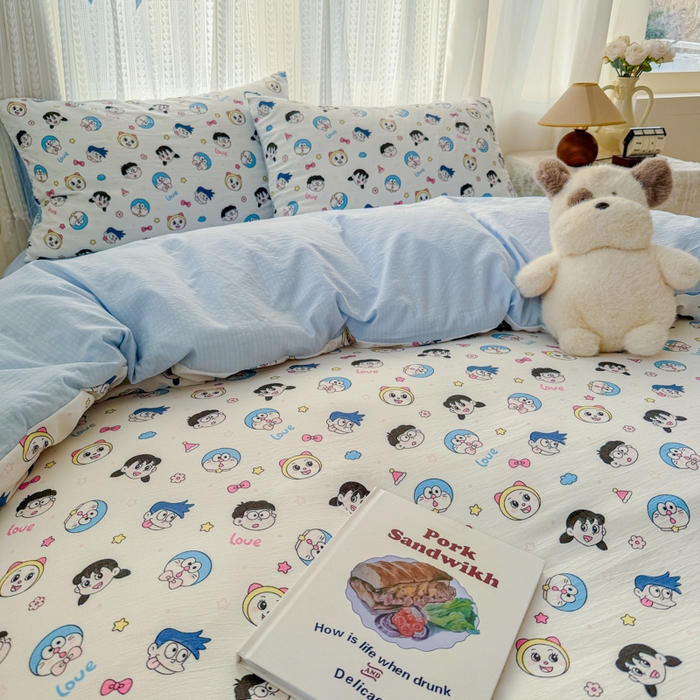 91家纺网 家纺一手货源 找家纺 温眠家纺 2026新款云感针织提花双层纱四件套 百变叮当