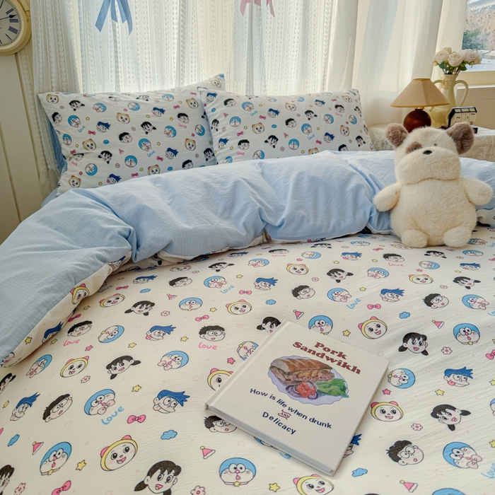 91家纺网 家纺一手货源 找家纺 温眠家纺 2026新款云感针织提花双层纱四件套 百变叮当