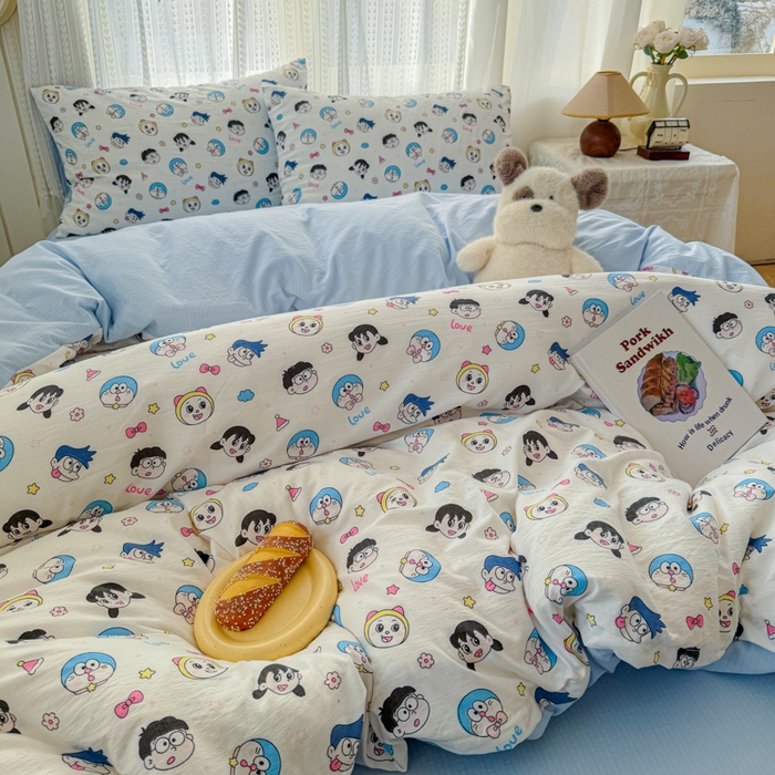 91家纺网 家纺一手货源 找家纺 温眠家纺 2026新款云感针织提花双层纱四件套 百变叮当